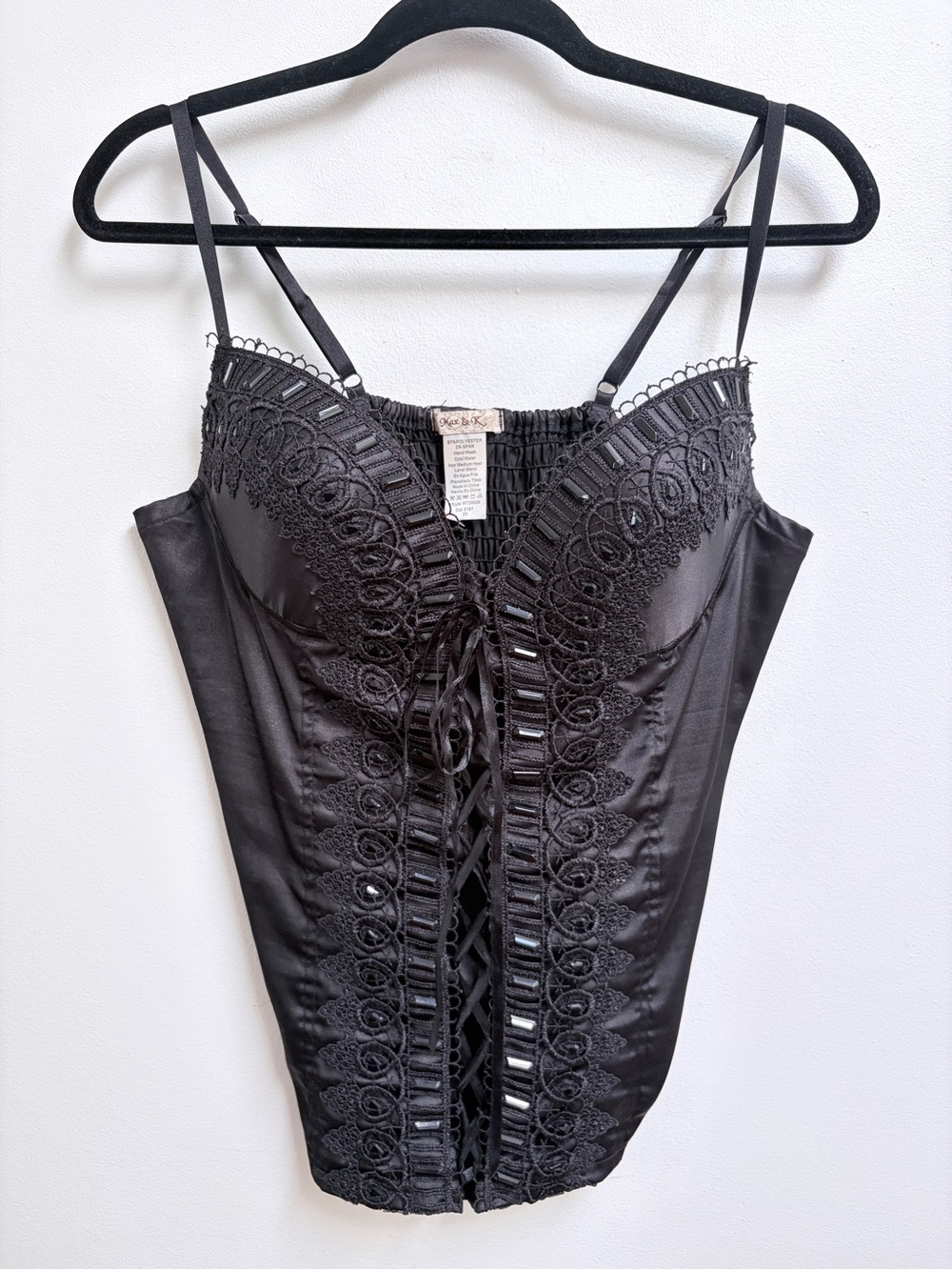 Max & K - Y2K Black Satin Bustier Corset Lace-Front Whimsigoth Cami 2X